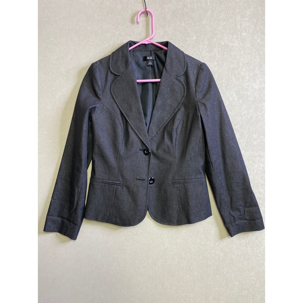 AGB Women Charcoal Gray Two Button Professional Blazer Jacket Size 8